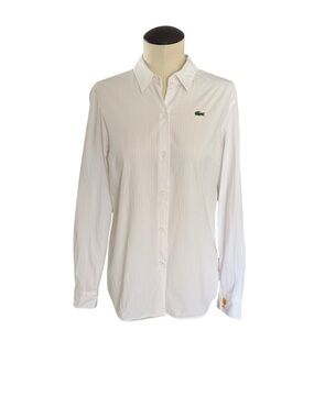 Lacoste White Pink Stripe Button-Down Shirt Green Crocodile Logo Presidents Cup
